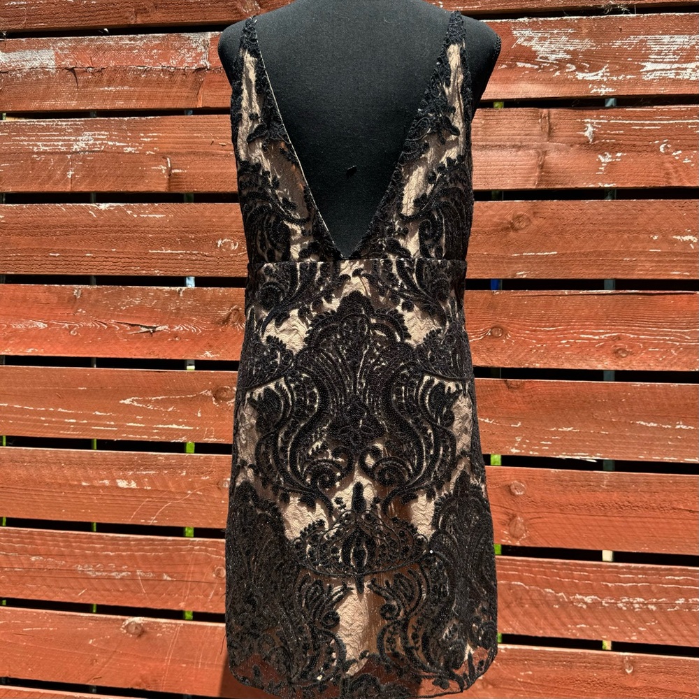 Free People Night Shimmers Black Lace & Sequin Mini Dress - Picture 5 of 10